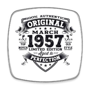 66e anniversaire Mann Original March Né en 1957 - Magnet carré - blanc - Devant