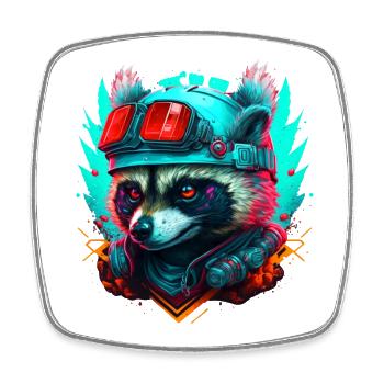 Panda pilote néon steampunk - Magnet carré - blanc - Devant
