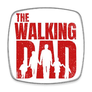 The Walking Dad - Papa marchand enfants (rouge) - Magnet carré - blanc - Devant