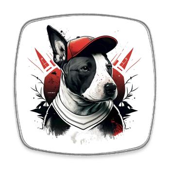 Bull Terrier Street Art Casquette - Magnet carré - blanc - Devant