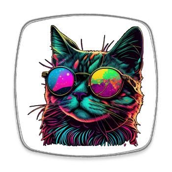Coole Katze - Viereckiger Kühlschrankmagnet - Weiß - Vorne