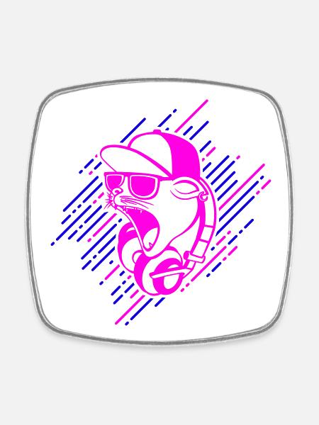 Cool cat with headphones - Square fridge magnet - white