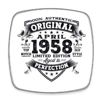 65th birthday man April Born 1958 Original - Square fridge magnet - white - Front