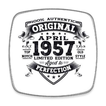 66e anniversaire homme April Né en 1957 Original - Magnet carré - blanc - Devant