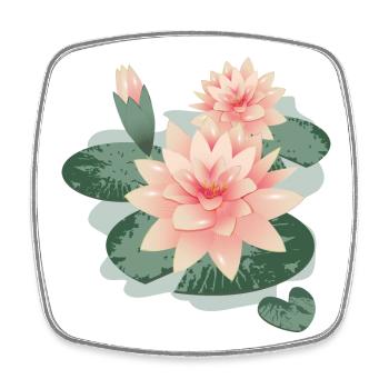 Water lily blossoms with bud in water lily pond - Square fridge magnet - white - Front