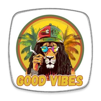 Rasta Lion Good Vibes - Viereckiger Kühlschrankmagnet - Weiß - Vorne