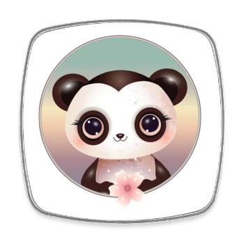 niedlicher Panda Bär mit einer Kirschblüte - Viereckiger Kühlschrankmagnet - Weiß - Vorne