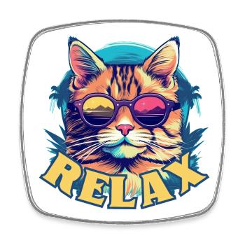 Entspannte Katze mit Sonnenbrille, Sommerlook - Viereckiger Kühlschrankmagnet - Weiß - Vorne