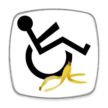 Un utilisateur de fauteuil roulant glisse sur l’humour de la banane # - Magnet carré - blanc - Devant