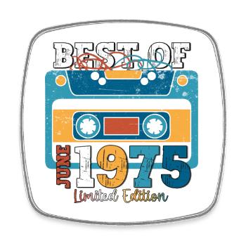 48 Birthday Man Cassette June Year 1975 - Square fridge magnet - white - Front