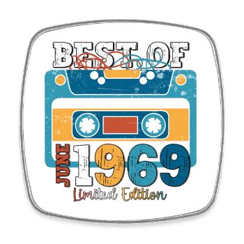 54 Birthday Man Cassette June Year 1969 - Square fridge magnet - white - Front