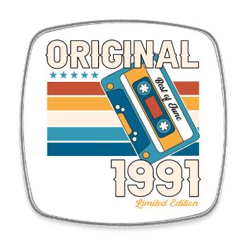 32nd Birthday Man June Vintage 1991 Cassette - Magnet carré - blanc - Devant