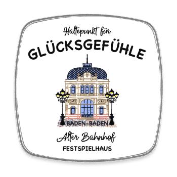 Baden- Baden,, Lichtspielhaus Alter Bahnhof, Glück - Viereckiger Kühlschrankmagnet - Weiß - Vorne