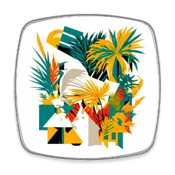 Palmen und Blumen aus kubischer Sicht - Viereckiger Kühlschrankmagnet - Weiß - Vorne