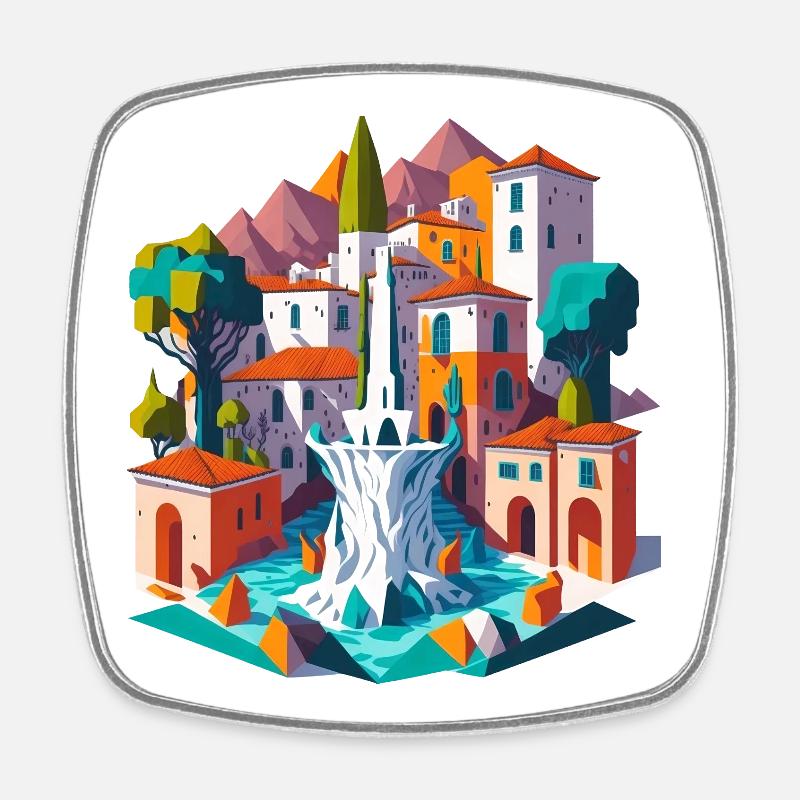 Andalusian village square - Square fridge magnet - white