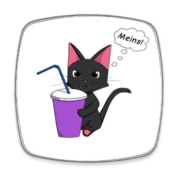 Verspielte Katzenillustration mit Getränk - Viereckiger Kühlschrankmagnet - Weiß - Vorne
