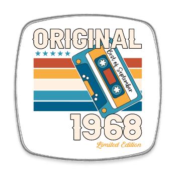55th Birthday September Vintage 1968 Cassette - Square fridge magnet - white - Front
