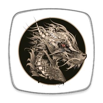 kunstvoll gestalteter mystischer Drachen Patch - Viereckiger Kühlschrankmagnet - Weiß - Vorne