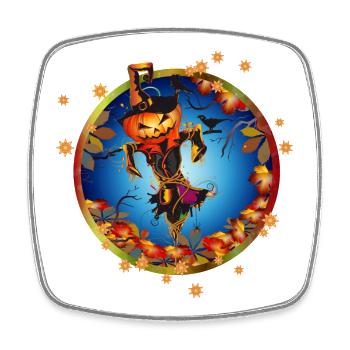 Halloween scarecrow pumpkin face in autumn - Square fridge magnet - white - Front