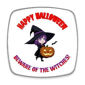 Enfant Sorcière avec Citrouille – Halloween - Magnet carré - blanc - Devant