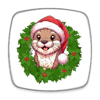 Putziger Otter Weihnachtsdesign für die Feiertage - Viereckiger Kühlschrankmagnet - Weiß - Vorne
