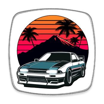 JDM-Auto Japanische Retro-Autorenn-Drift-Legende - Viereckiger Kühlschrankmagnet - Weiß - Vorne