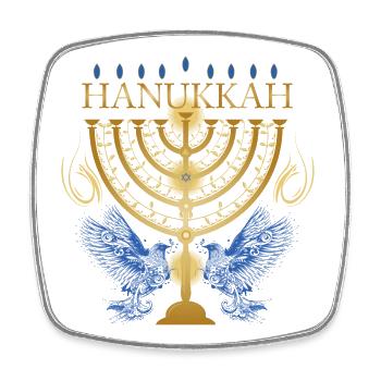 goldfarbener Hanukkah Leuchter mit zwei Tauben - Viereckiger Kühlschrankmagnet - Weiß - Vorne