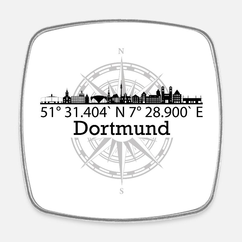 Skyline Dortmund - Viereckiger Kühlschrankmagnet - Weiß