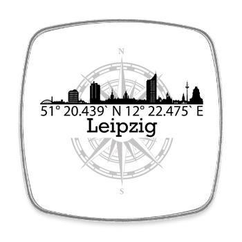 Skyline Leipzig - Viereckiger Kühlschrankmagnet - Weiß - Vorne