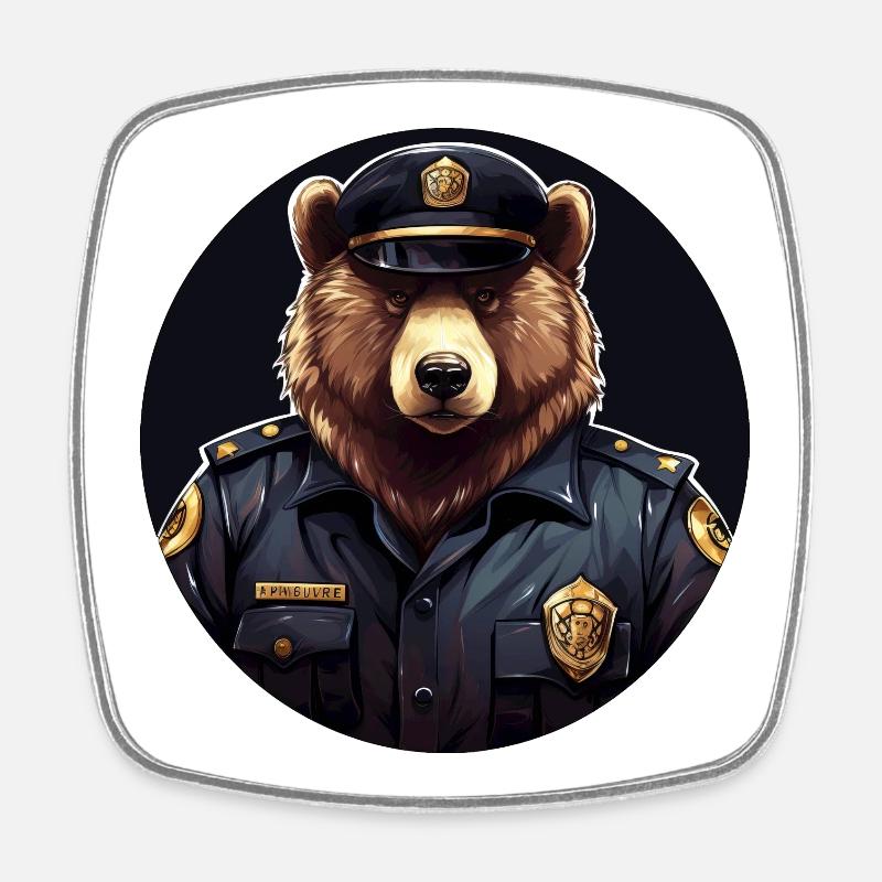 Bear Policewoman - Square fridge magnet - white