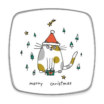 Chat de Noël - Magnet carré - blanc - Devant