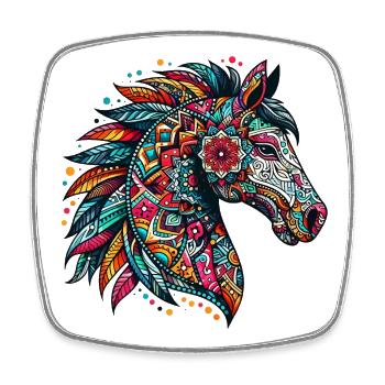 Pferd mit Mandalas verziert - Viereckiger Kühlschrankmagnet - Weiß - Vorne
