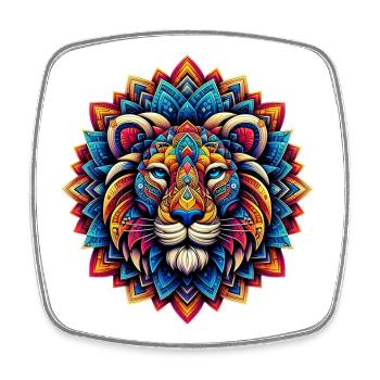 Löwe mit Mandalas verziert - Viereckiger Kühlschrankmagnet - Weiß - Vorne