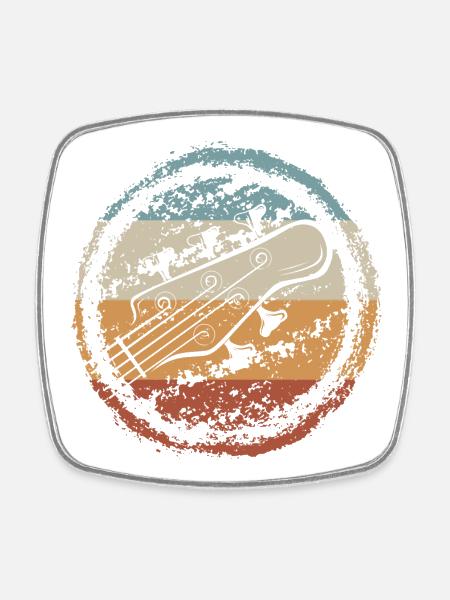 Retro Guitar Sunset Circle - Square fridge magnet - white