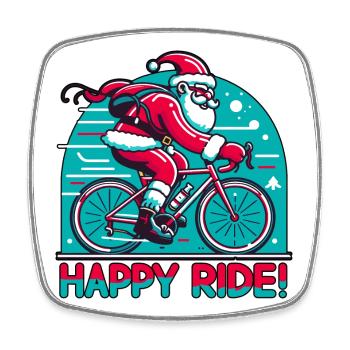 Happy Ride Chrsitmas St. Nicholas on the road bike - Square fridge magnet - white - Front