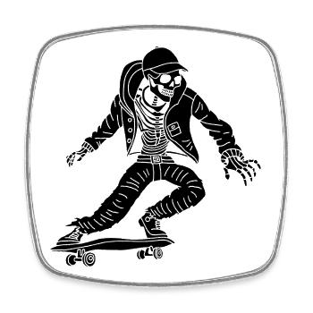 Black skeleton on skateboard - Square fridge magnet - white - Front