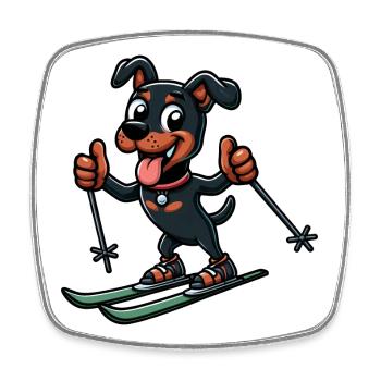 Chien American Staffordshire Terrier Ski Skieur - Magnet carré - blanc - Devant