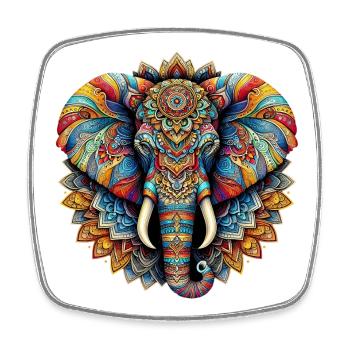 Elefant mit Mandalas verziert - Viereckiger Kühlschrankmagnet - Weiß - Vorne