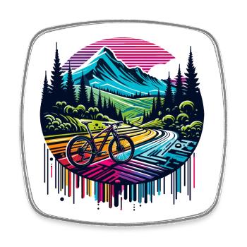 Vibrant Mountain Bicycle Landscape - Square fridge magnet - white - Front