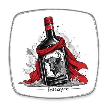 Festayre, feria and bull with beret and scarf r - Square fridge magnet - white - Front
