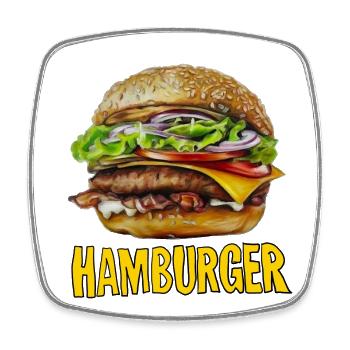 Hamburger Retro Cartoon Design - Viereckiger Kühlschrankmagnet - Weiß - Vorne