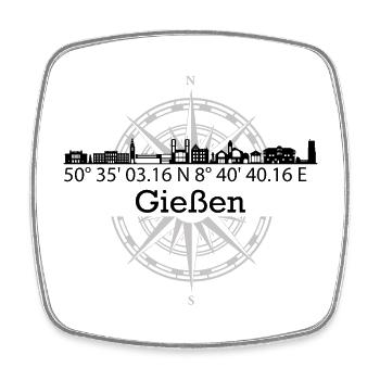 Koordinaten Skyline Gießen - Viereckiger Kühlschrankmagnet - Weiß - Vorne