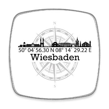 Koordinaten Skyline Wiesbaden - Viereckiger Kühlschrankmagnet - Weiß - Vorne