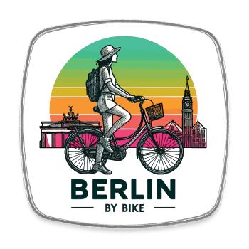 Berlin Skyline Cycling Illustration - Square fridge magnet - white - Front