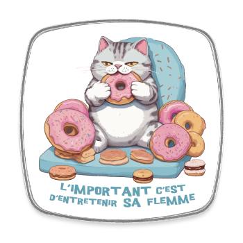 Chat gourmand qui mange des donuts ! humour - Magnet carré - blanc - Devant