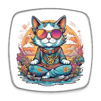 Hippie-Katze Reisen, Frieden und Liebe Humor - Viereckiger Kühlschrankmagnet - Weiß - Vorne