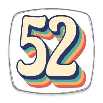 Vintage Retro T-Shirt Number 52 Fify Two - Square fridge magnet - white - Front