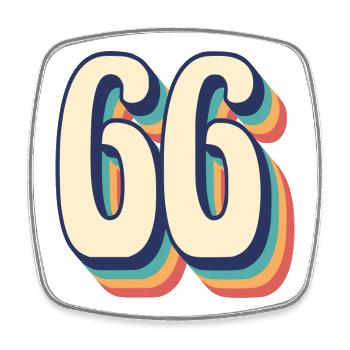 Vintage Retro T-Shirt Nummer 66 Sixty Six - Viereckiger Kühlschrankmagnet - Weiß - Vorne