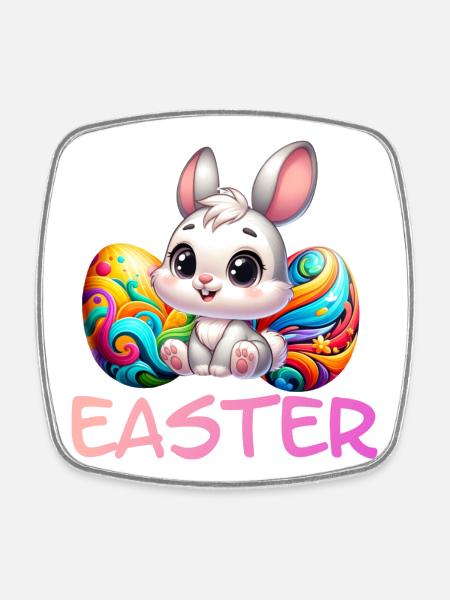 Easter Bunny with Easter Eggs - Square fridge magnet - white