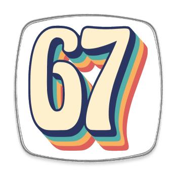 Vintage Retro T-Shirt Nummer 67 Sixty Seven - Viereckiger Kühlschrankmagnet - Weiß - Vorne
